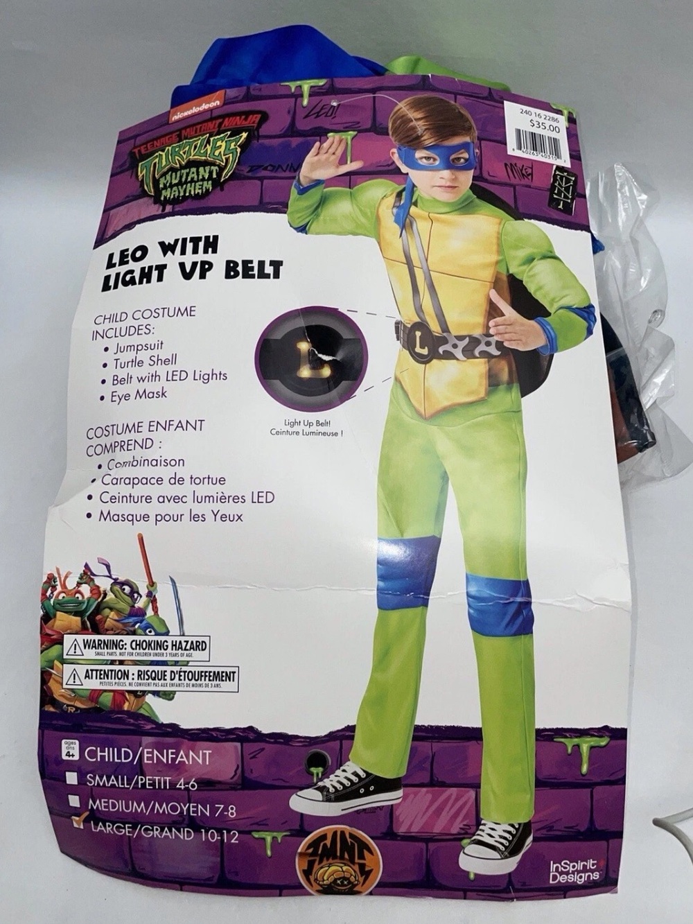 TMNT Leo Kids Costume with Light-Up Belt - Size Large